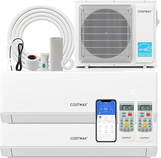 COSTWAY 18k Dual 2 Zone Mini Split Air Conditioner, 22 SEER2 12000 BTU+ 12000