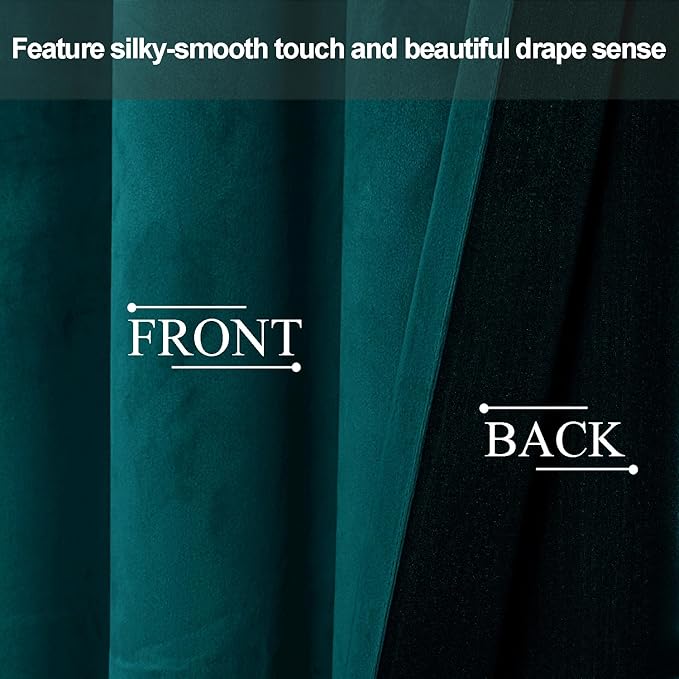 JIUZHEN Teal Velvet Curtains 96 inches Blackout Curtains