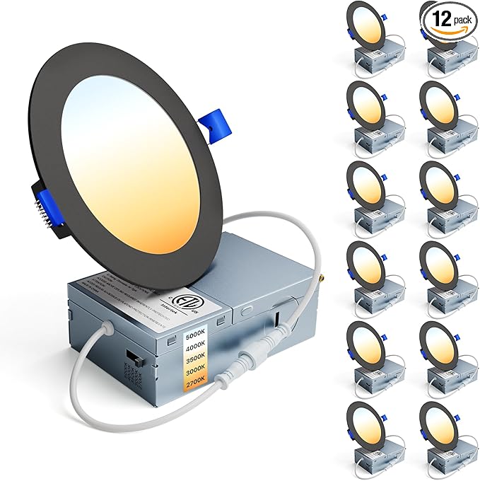 Ensenior 12 Pack 4 Inch LED Recessed Ceiling Light Black, 2700K-5000K 5CCT