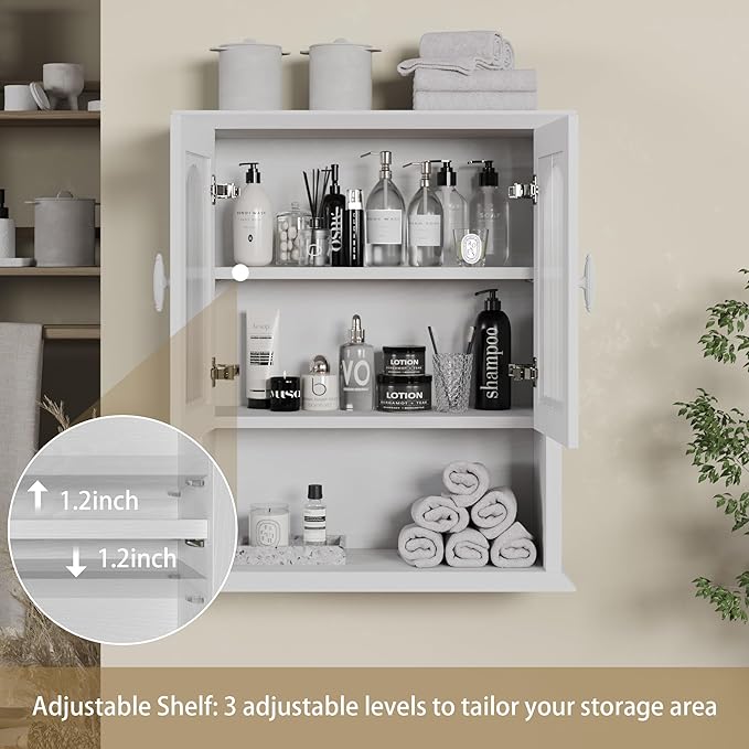 CJL Bathroom Wall Cabinet with Fluted Door, 18.9'' x 23.6'' Medicine Cabinet