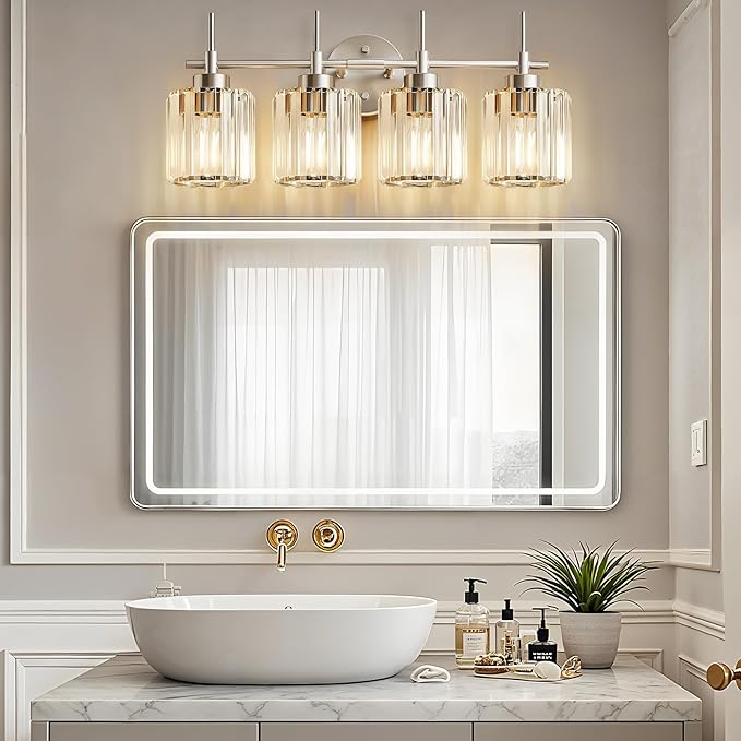 EJIAXIN Crystal Bathroom Vanity Lights, 4 Light Bath Mirror Light Brushed