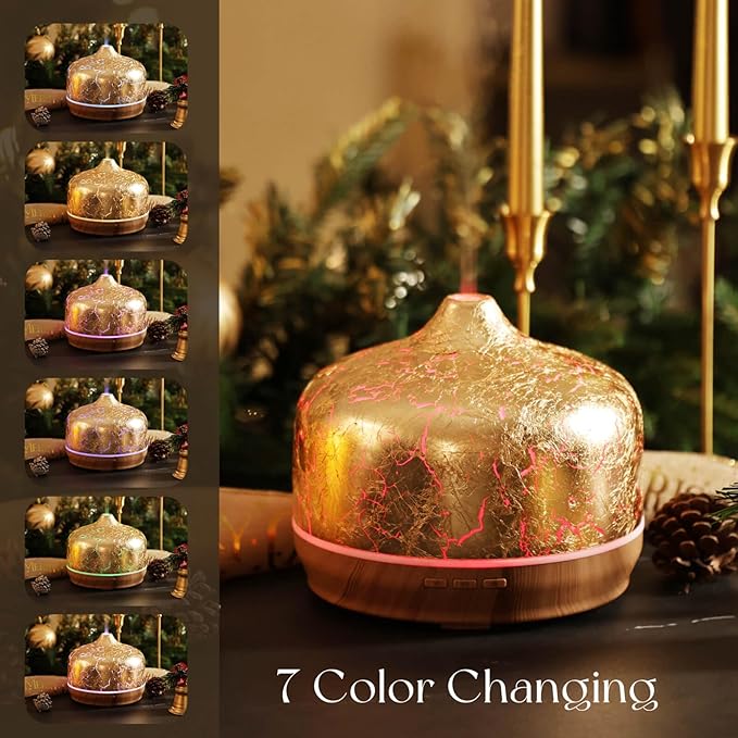 Porseme 500ml Essential Oil Diffuser Gold Plated Glass Aromatherapy Ultrasonic