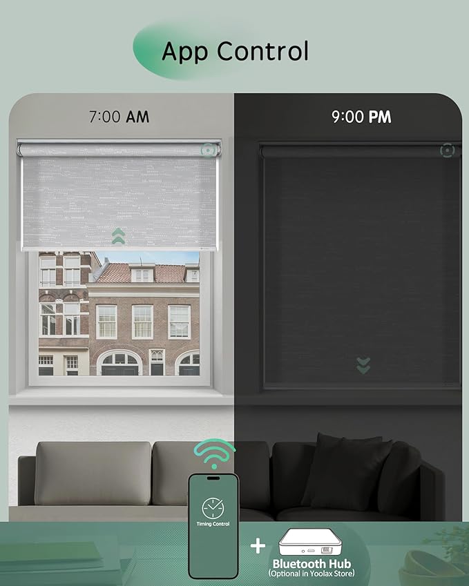 Yoolax Motorized Blinds App Control, Light Filtering Motorized Shades