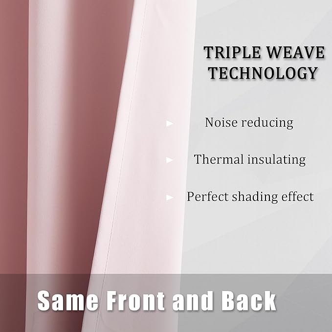 DUALIFE Blackout Curtains Baby Pink 90 Inch Length