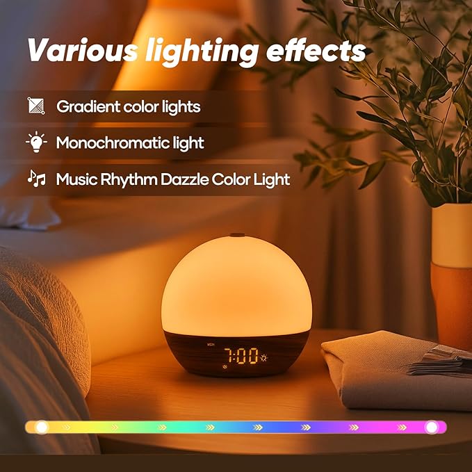 Sunrise Alarm Clock, Sound Machine, Wood Grain Dimmable Night Light