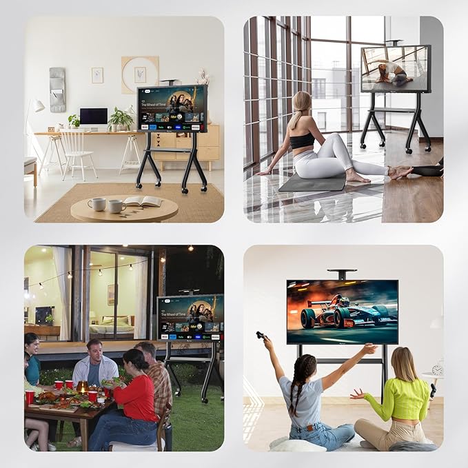 Sylvox Rolling TV Stand for 43-55 Inch Outdoor TVs, Mobile TV Cart Floor TV