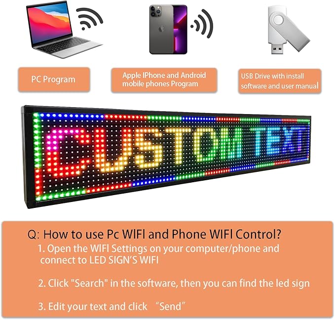 P6 Outdoor Full Color 40 x 18 inches Led Sign WIFI And USB Programmable Led Sign