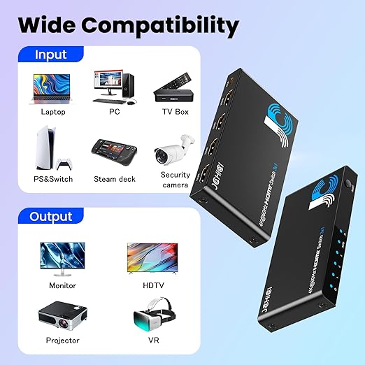 JCHICI HDMI Switch 3 in 1 Out, 4K@60Hz Switcher Splitter, Auto-Switching HDMI