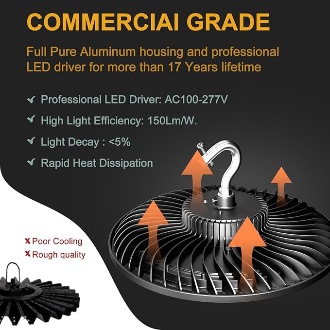 ACOHOOK Smart 200W High Bay LED Shop Lights 30000lm UFO LED Light (6Pack)
