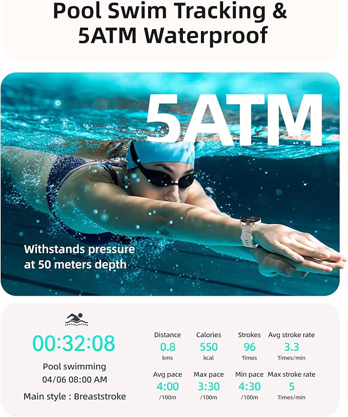Parsonver Smart Watch for Swimming, 5ATM Waterproof Watch for Pool & Open Water
