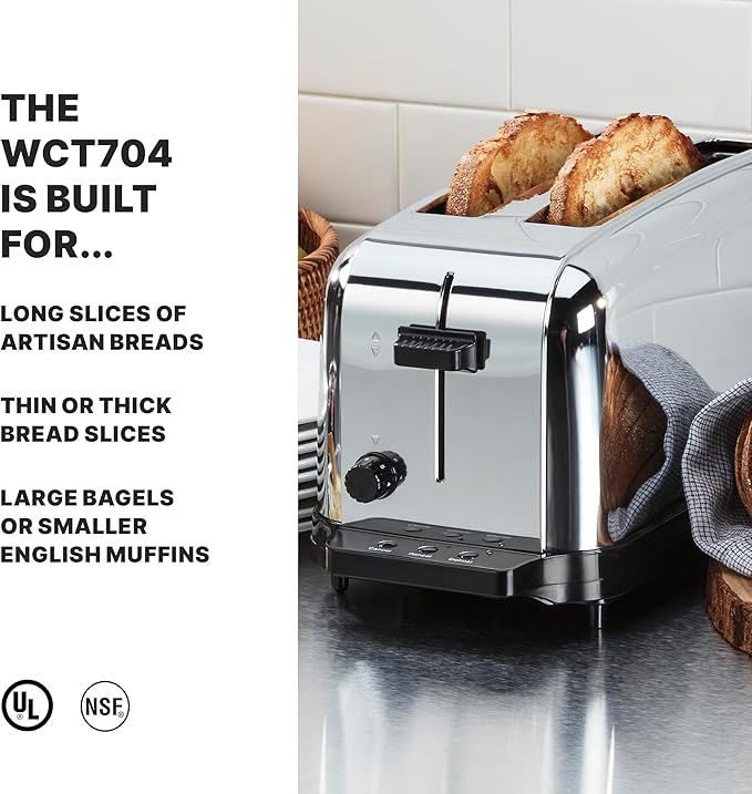 Waring Commercial WCT704 4 Slice Extra Long Slot Light Duty Pop-Up Toaster