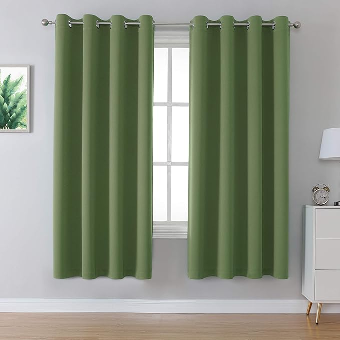 DUALIFE Sage Green Curtains for Bedroom and Living Room 63 Inch Length Thermal