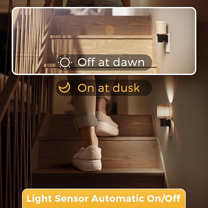 L LOHAS LED Night Lights Plug into Wall, 2 Pack Linen Fabric Cylinder Decor