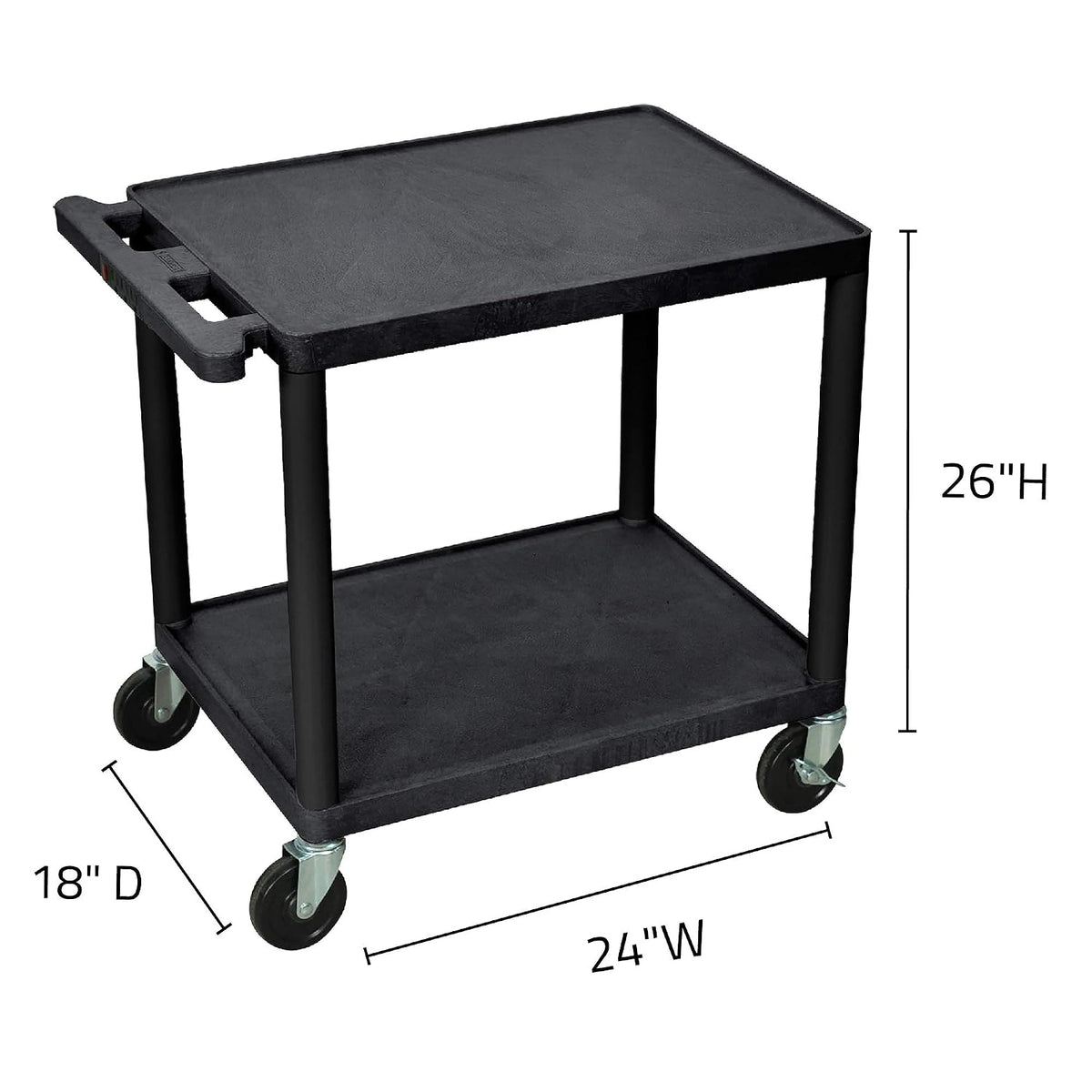 luxor 26" h black 2 shelf a/v multipurpose, side view