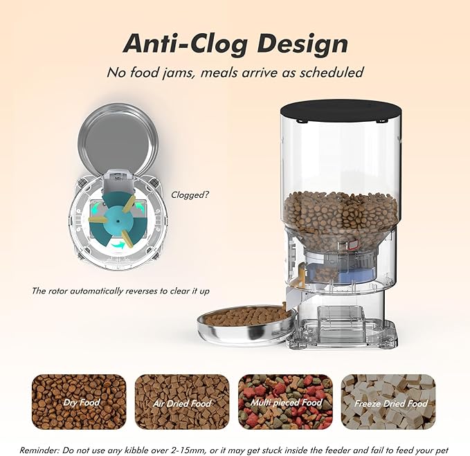 Automatic Cat Feeder - 5L Anti-Clog Cat Food Dispenser Keeps 2-15mm Dry Food