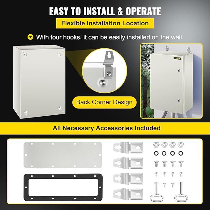 VEVOR NEMA Steel Enclosure, IP66 Waterproof & Dustproof, Outdoor/Indoor