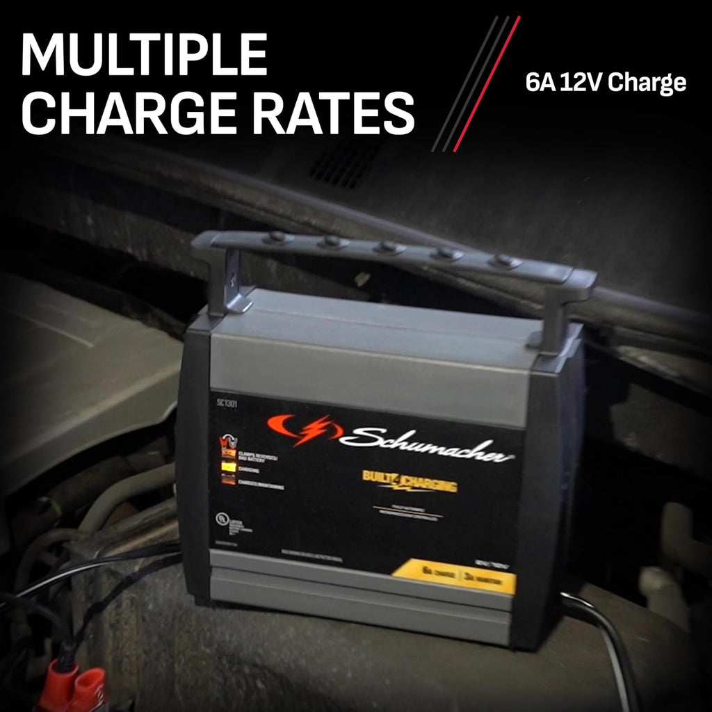 Schumacher Electric Battery Charger and Maintainer, SC1301, 3-in-1, Fully Automatic, 6 Amps, 6 Volt, 12 Volt, for Car, Power Sport, Truck, and Marine Batteries