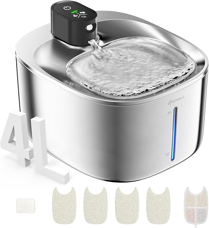 Wireless Cat Water Fountain Stainless Steel, 135floz/4L Battery Operated