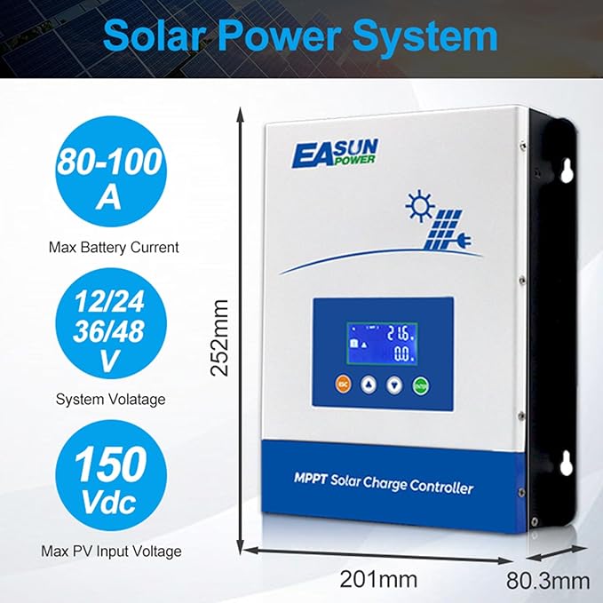 POWLAND 100A MPPT Solar Charge Controller, 12V/24V/36V/48V Auto, Max Input 150V
