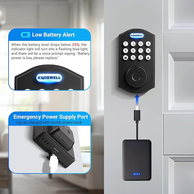 KNOBWELL Fingerprint Door Lock, Smart Keypad Deadbolt, Keyless Entry Lock