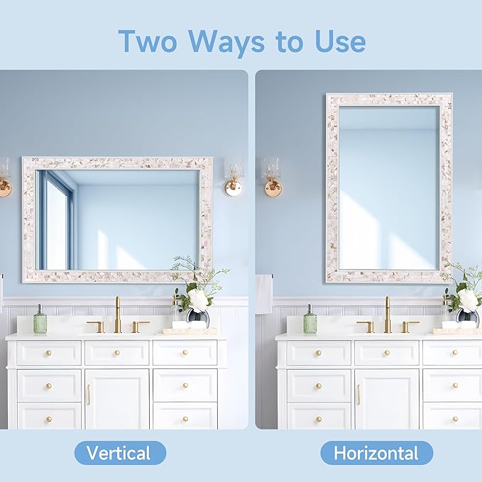 Tanmicoshomy White 24 x 36 Inch Rectangle Bathroom Mirrors
