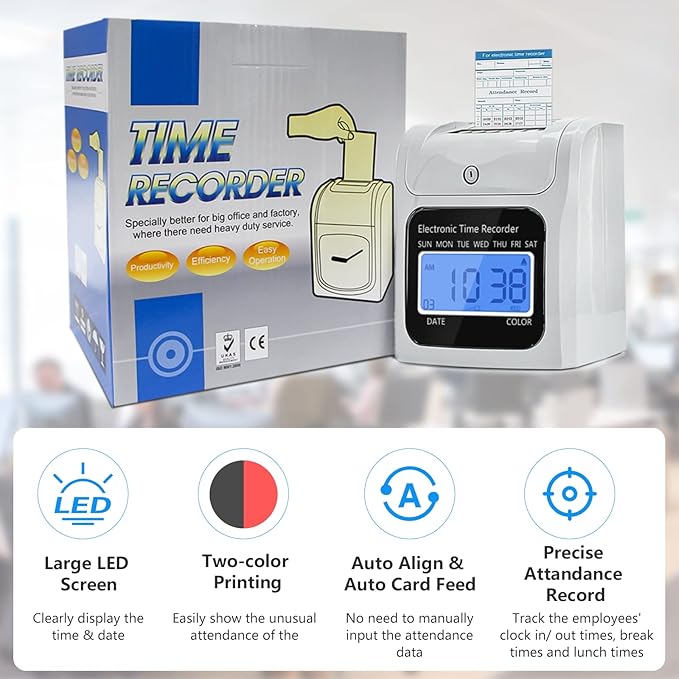 Employee Time Clocks for Small Business, Auto-Align Time Clock Punch Machine (50-Piece)
