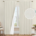 LAMIT Natural 100% Blackout Linen Curtains, 84 Inches Linen Textured Thermal