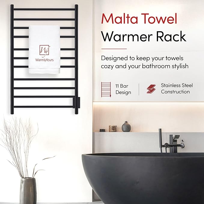 WarmlyYours Malta Heated Towel Rack, 11-Bar Electric Towel Warmer, Hardwired