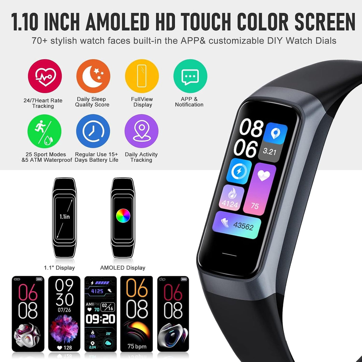 fitness tracker with 24/7 heart rate, activity trackers shown in use