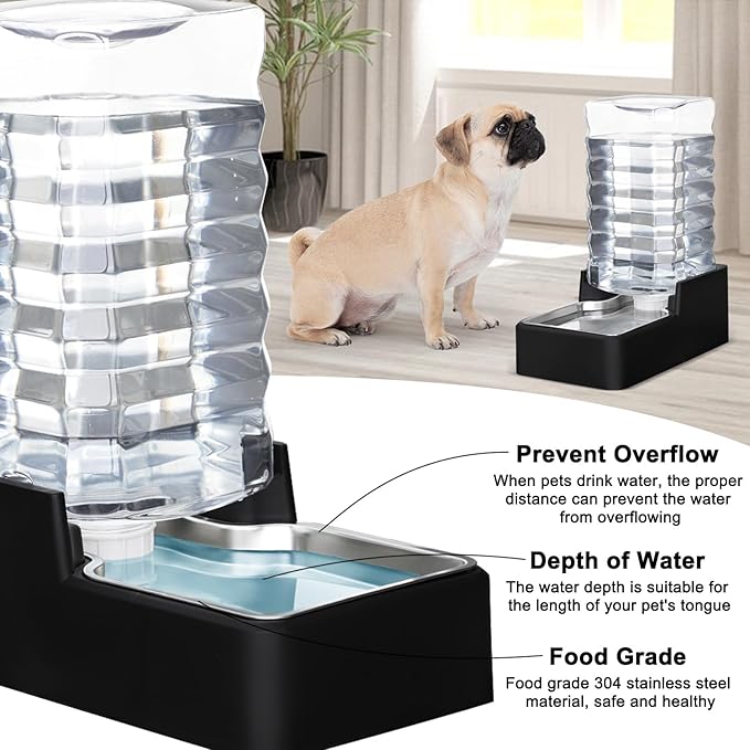 RIZZARI Stainless Steel Pet Water Feeder: 10L Gravity Leak-Proof Auto Refill