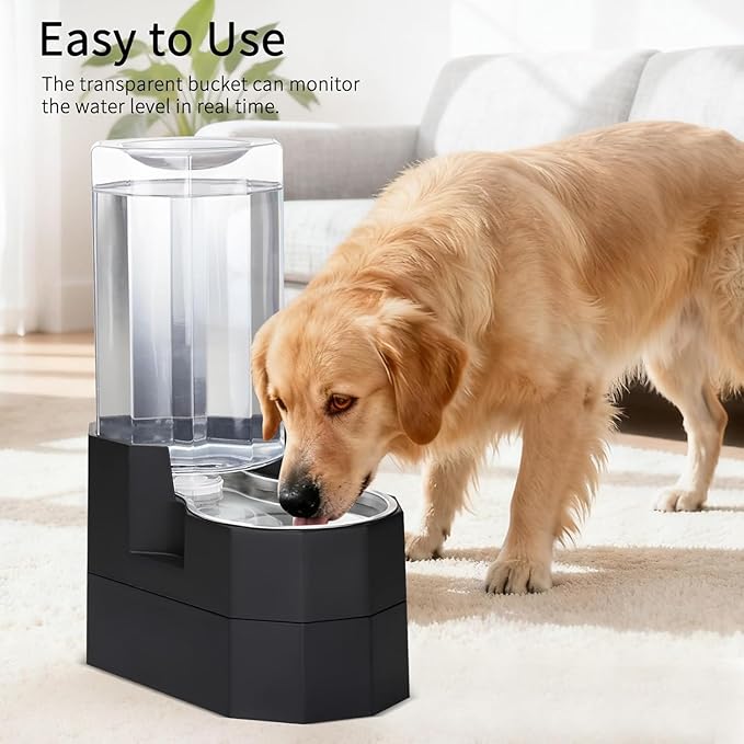 Sfozstra Raised Pet Water Dispenser: 8L Black Automatic Stainless Steel Gravity