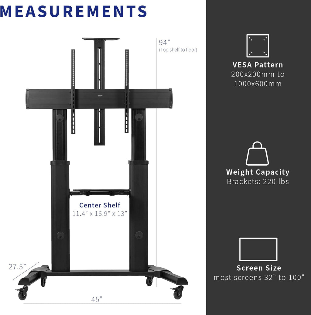 vivo aluminum mobile tv cart for 32 to, close-up detail