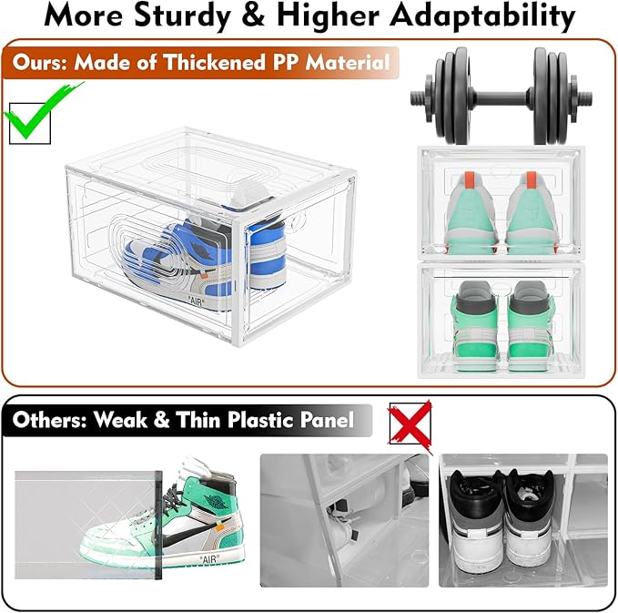 10 Pack Thicken Shoe Organizer Stackable, Upgraded Sturdy Shoe Storage Box