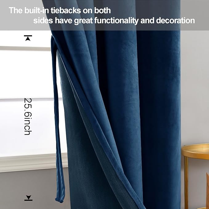 JIUZHEN Navy Velvet Curtains 84 inches (Set of 2)