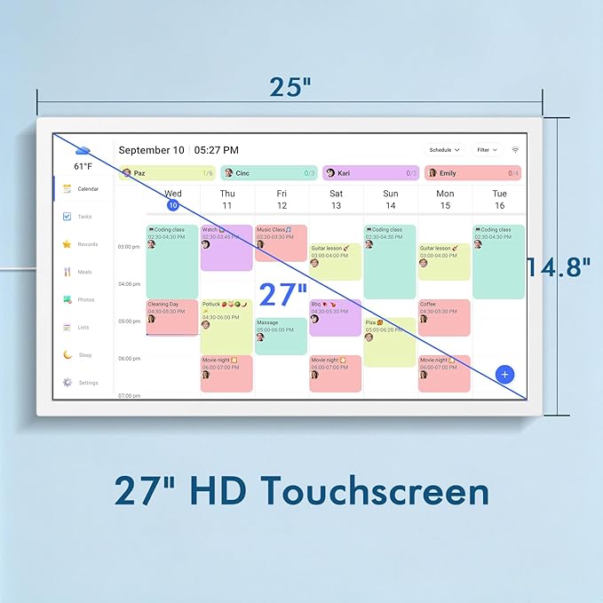 27 Inch Smart Digital Calendar Max, Wall Mountable Electronic Family Planner