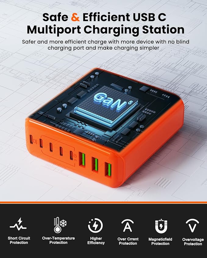 500W USB C Charger Block, 8-Port USB C Charging Station Fast Charging PD 120W