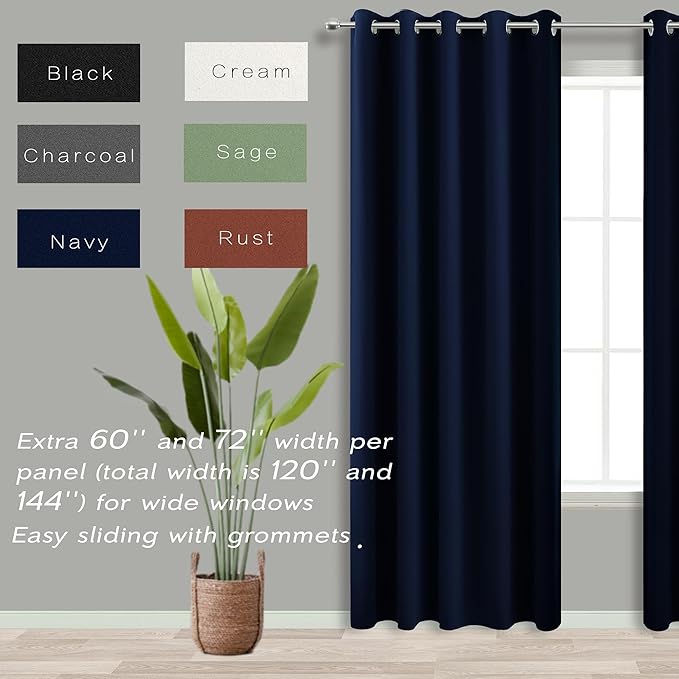 KOUFALL 72x63 Inches Long Navy Blue Blackout Curtains