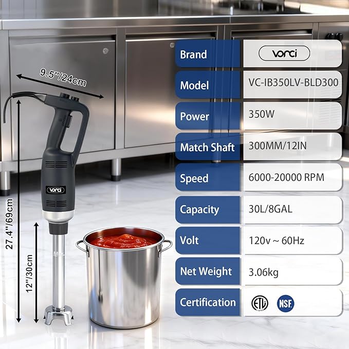 VONCI 350W Commercial Immersion Blender, Light Duty Hand Blender, Variable