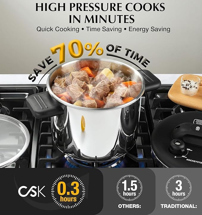 KOCH SYSTEME CS Stainless Steel Pressure Cooker 6.3 QT, Olla de Presion