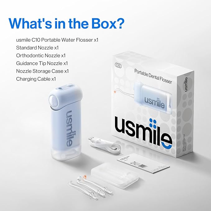 usmile C10 Portable Water Flosser – Travel-Friendly, 95-Day Battery, 4 Modes
