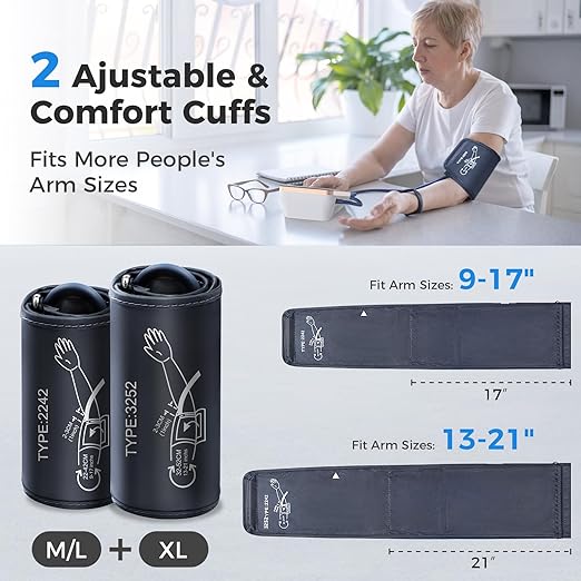 Blood Pressure Monitor, Extra Large 2 Cuffs Accurate Upper Arm Blood Pressure