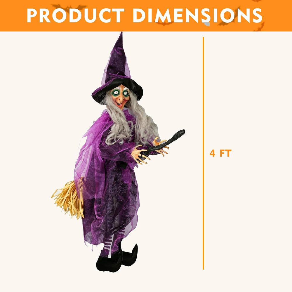 Hourleey 4 FT Flying Witch Halloween Decorations, Animated Hanging Witch on B...