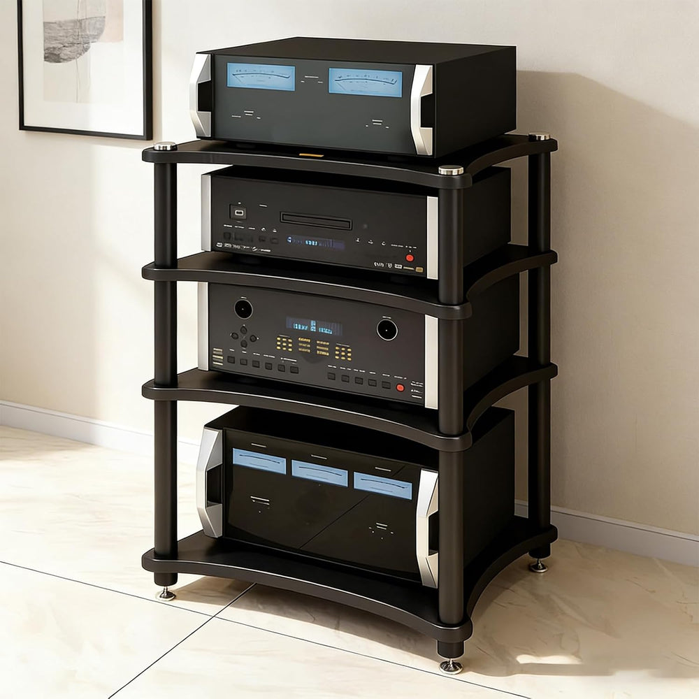 Heavy Duty 4-Tier AV Media Stand, 352 lb Load Capacity, Black
