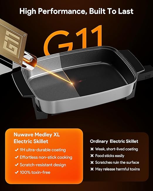 Nuwave Medley XL Digital Electric Skillet, Family Size Griddle w/Glass Lid