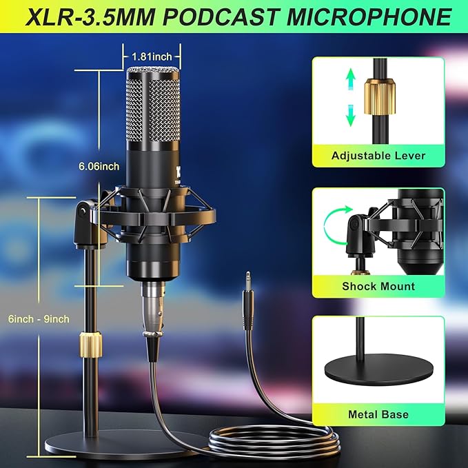 Podcast Microphone Bundle with Live Sound Card Audio Mixer, Podcast Equipment