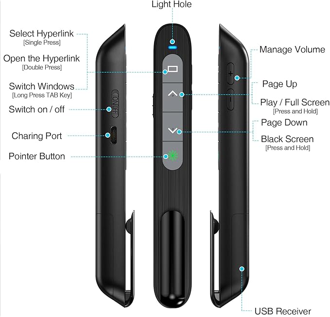 2 in 1 USB Type C Rechargeable Presentation Clicker