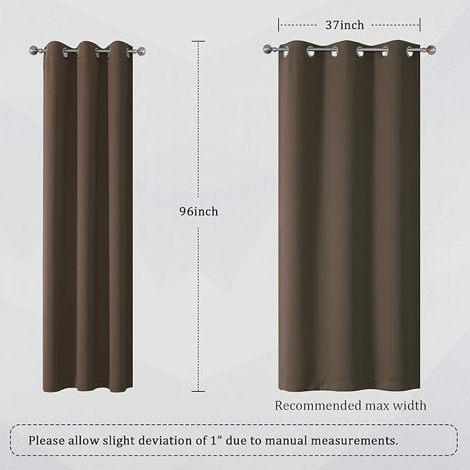 DUALIFE Brown 96 Inches Long Curtains Coffee Color Blackout Curtains