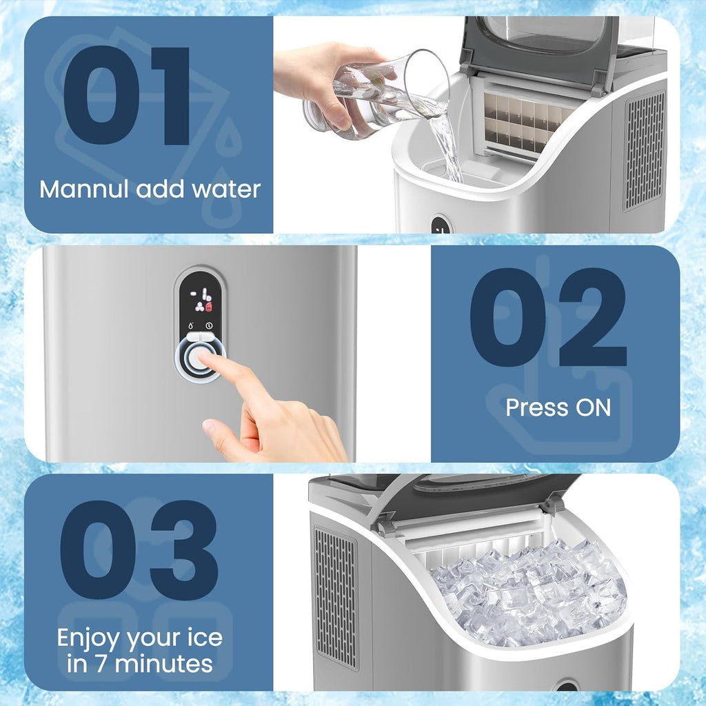 Antarctic Star Countertop Ice Maker Machine, 30lbs/24Hrs, 3 Thickness Ice Cubes, 16Pcs/13 Mins,2 Ways to Add Water, Self-Cleaning Ice Cube Maker w/Basket and Scoop for Home/Kitchen/Camping/RV (Grey)