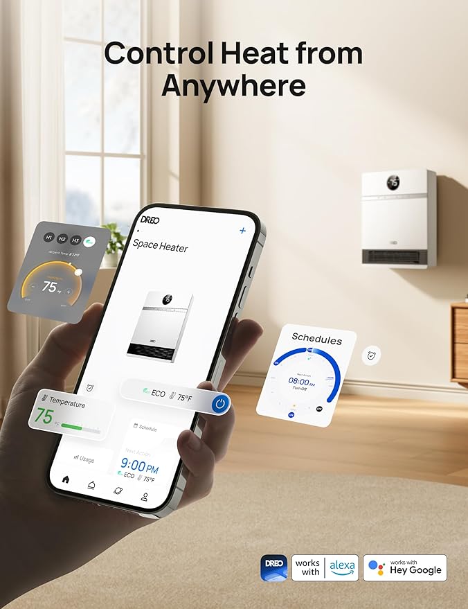 DREO Smart Wall Heater for Bathroom, IP24 Electric Space Heater