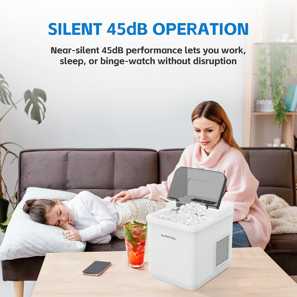 alpicool countertop bullet ice maker, ice machine 9, front angle view